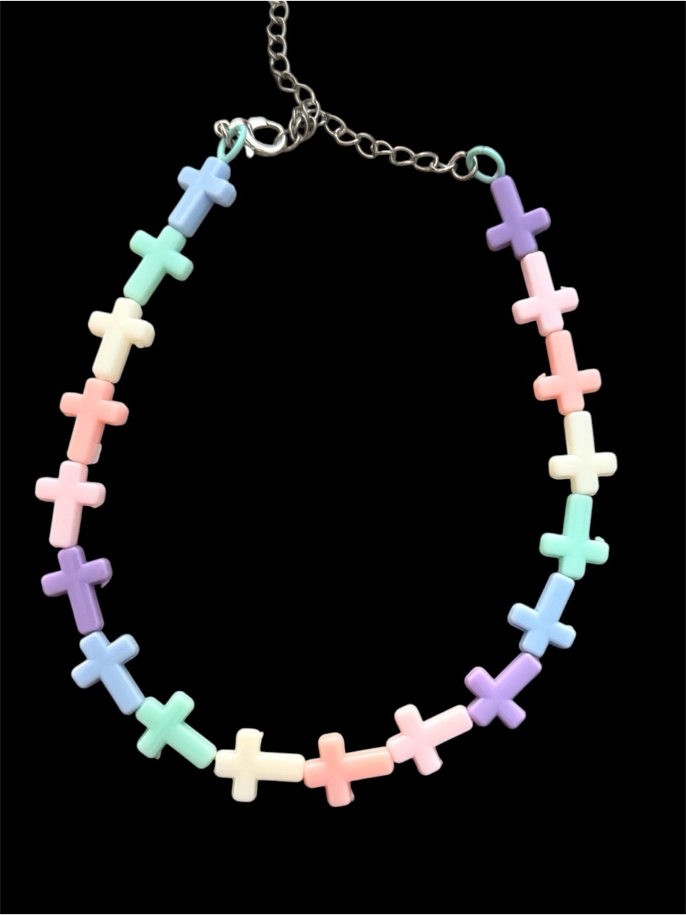 Pastel Cross Bead Choker Necklace dollskill colorful cross